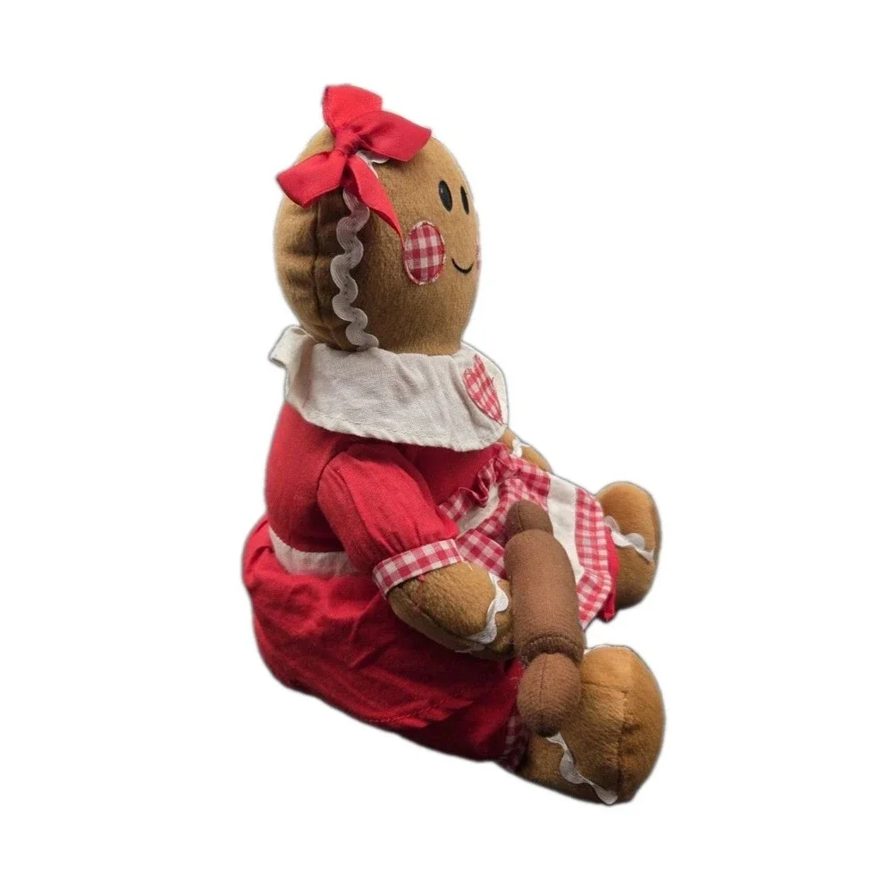Musical Plush Gingerbread Girl Holiday Decoration Sings We Wish You A Merry
